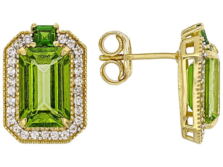 Meadow Green Topaz 18K Yellow Gold Over Sterling Silver Halo Stud Earrings 7.95ctw