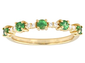 Green Tsavorite With Lab-Grown Diamond 18K Yellow Gold Over Silver Band Ring 0.47ctw
