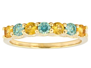 Yellow Sapphire with Green Moissanite 18K Yellow Gold Over Sterling Silver Ring 0.78ctw
