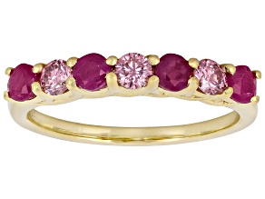Ruby with Pink Moissanite 18K Yellow Gold Over Sterling Silver Ring 0.85ctw