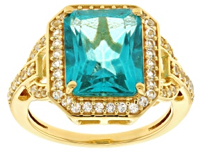 Blue Paraiba color Topaz with White Topaz 18K Yellow Gold Over Sterling Silver Ring 4.88ctw
