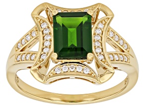 Chrome Diopside with White Moissanite 18K Yellow Gold Over Sterling Silver Ring 1.92ctw