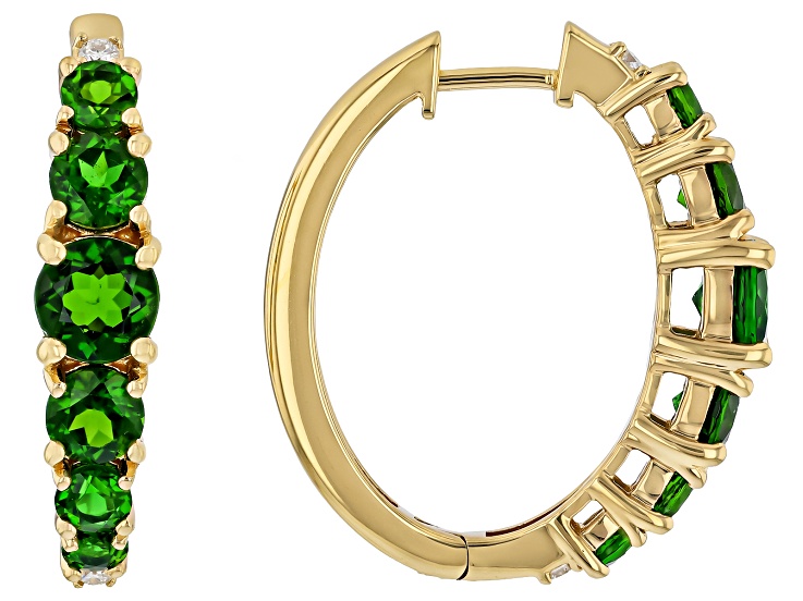Chrome Diopside with Moissanite 18K Yellow Gold Over Sterling Silver Hoop Earrings 2.80ctw