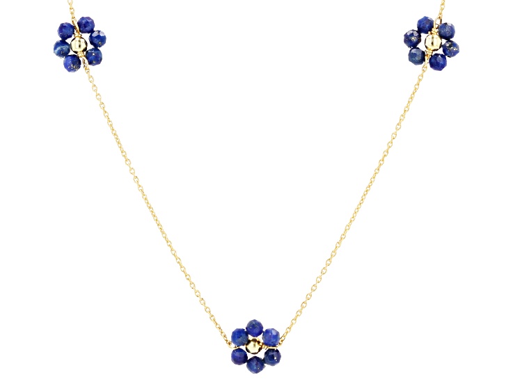 Blue Lapis Lazuli 18K Yellow Gold Over Sterling Silver Necklace 5.00ctw