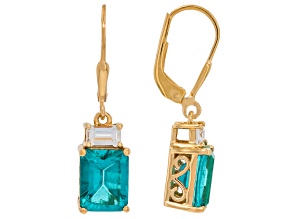Blue Paraiba Color Topaz with White Topaz 18K Yellow Gold Over Sterling Silver Earrings 5.19tcw