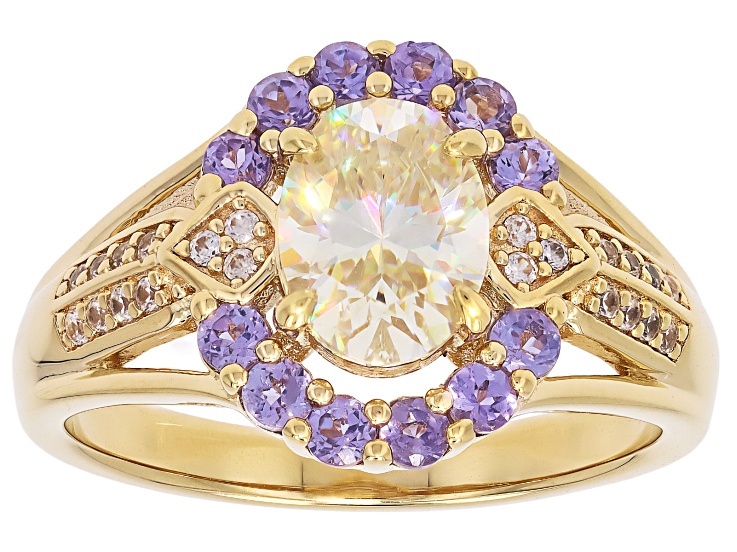 White Strontium Titanate 18k Yellow Gold Over Sterling Silver Ring 2.18ctw