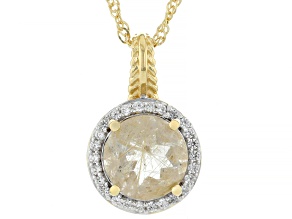 Golden Rutilated Quartz With White Zircon 18k Yellow Gold Over Silver Pendant With Chain 3.52ctw