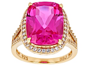 Pink Lab Created Sapphire 18K Yellow Gold Over Sterling Silver Ring 12.49ctw