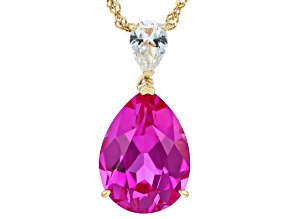 Pink Lab Created Sapphire 18K Yellow Gold Over Sterling Silver Pendant with Chain 9.93ctw