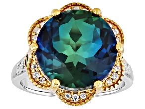 Multi Color Pacific Coast Quartz Doublet 18K Yellow Gold Over Sterling Silver Two Tone Ring 7.39ctw