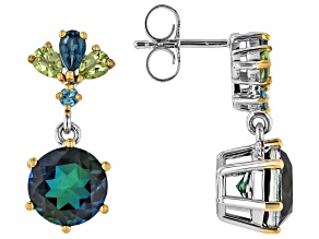 Multi Color Pacific Coast Quartz Doublet 18K Yellow Gold Over Silver Two Tone Earrings 6.38ctw