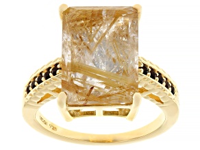 Golden Rutilated Quartz With Smoky Quartz 18k Yellow Gold Over Sterling Silver Ring 7.40ctw