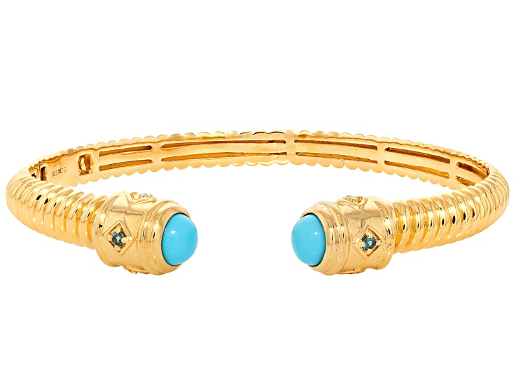 Blue Sleeping Beauty Turquoise 18K Yellow Gold Over Sterling Silver Bangle 0.24ctw