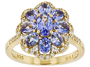 Tanzanite With White Zircon 18k Yellow Gold Over Sterling Silver Ring 1.90ctw