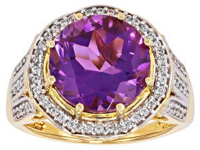 Canela Amethyst With White Zircon 18k Yellow Gold Over Sterling Silver Ring 4.29ctw