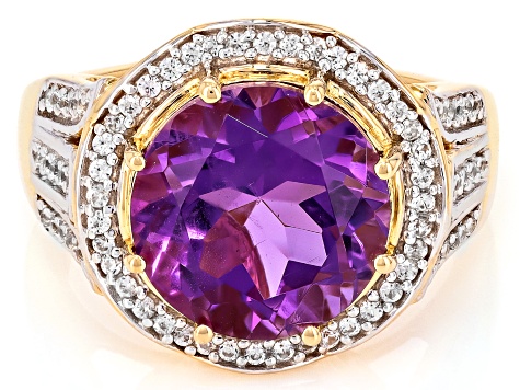 Canela Amethyst With White Zircon 18k Yellow Gold Over