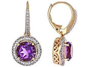 Canela Amethyst With White Zircon 18k Yellow Gold Over Sterling Silver Earrings 3.42ctw