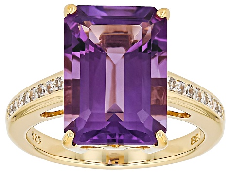 Canela Amethyst With White Zircon 18k Yellow Gold Over Sterling Silver Ring 6.61ctw
