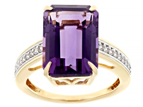 Canela Amethyst With White Zircon 18k Yellow Gold Over Sterling Silver Ring 6.61ctw