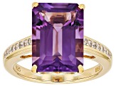 Canela Amethyst With White Zircon 18k Yellow Gold Over Sterling Silver Ring 6.61ctw