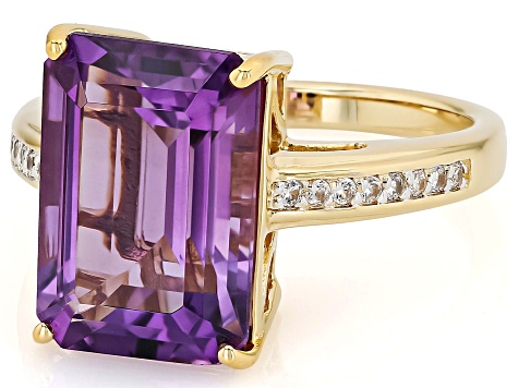 Canela Amethyst With White Zircon 18k Yellow Gold Over Sterling Silver Ring 6.61ctw