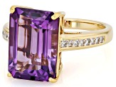 Canela Amethyst With White Zircon 18k Yellow Gold Over Sterling Silver Ring 6.61ctw