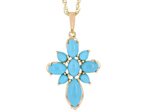 Sleeping Beauty Turquoise 18k Yellow Gold Over Silver Cross Pendant With Chain