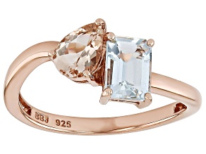 Blue Aquamarine 18k Rose Gold Over Sterling Silver Bypass Ring 1.25ctw
