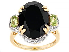 Black Spinel With Peridot, White Zircon 18k Yellow Gold Over Sterling Silver Ring 10.09ctw