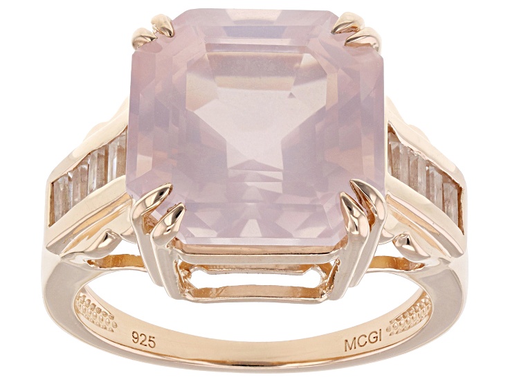 Asscher Cut Rose Quartz With White Zircon 18k Rose Gold Over Sterling Silver Ring 6.65ctw