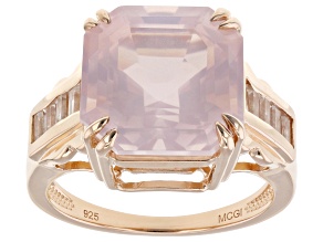 Asscher Cut Rose Quartz With White Zircon 18k Rose Gold Over Sterling Silver Ring 6.65ctw