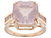 Asscher Cut Rose Quartz With White Zircon 18k Rose Gold Over Sterling Silver Ring 6.65ctw