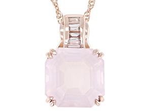 Rose Quartz With White Zircon 18k Rose Gold Over Sterling Silver Pendant With Chain 6.48ctw