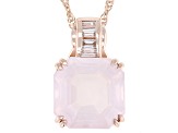 Rose Quartz With White Zircon 18k Rose Gold Over Sterling Silver Pendant With Chain 6.48ctw