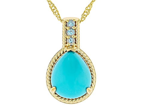 Sleeping Beauty Turquoise 18k Yellow Gold Over Sterling Silver Pendant With Chain 0.13ctw