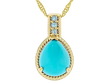 Picture of Sleeping Beauty Turquoise 18k Yellow Gold Over Sterling Silver Pendant With Chain 0.13ctw