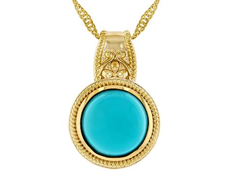 Sleeping Beauty Turquoise 18k Yellow Gold Over Sterling Silver Pendant With Chain