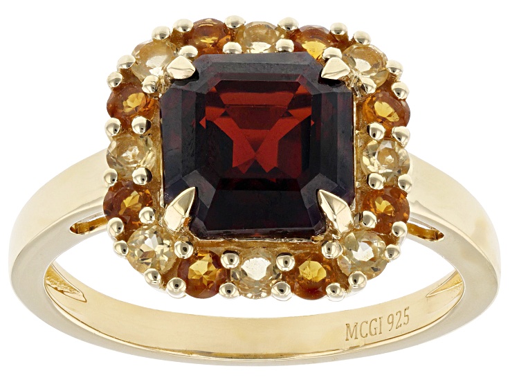 Red Garnet With Madeira Citrine And Citrine 18k Yellow Gold Over Sterling Silver Ring 2.83ctw