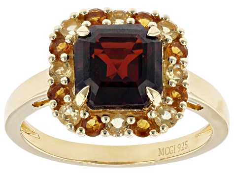 Red Garnet With Madeira Citrine And Citrine 18k Yellow Gold Over Sterling Silver Ring 2.83ctw