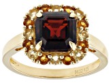 Red Garnet With Madeira Citrine And Citrine 18k Yellow Gold Over Sterling Silver Ring 2.83ctw