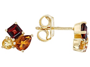 Red Garnet With Madeira Citrine And Citrine 18k Yellow Gold Over Sterling Silver Earrings 1.73ctw