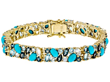 Picture of Sleeping Beauty Turquoise 18k Yellow Gold Over Sterling Silver Bracelet 14.22ctw