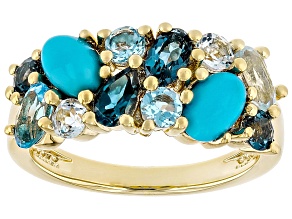 Sleeping Beauty Turquoise 18k Yellow Gold Over Sterling Silver Ring 1.66ctw