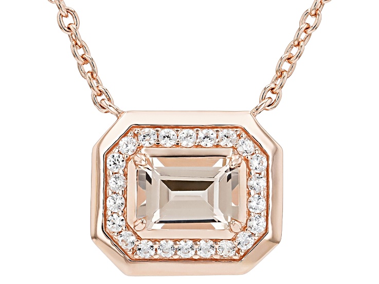 Peach Morganite With White Zircon 18k Rose Gold Over Sterling Silver Necklace 1.12ctw