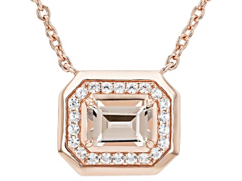 Picture of Peach Morganite With White Zircon 18k Rose Gold Over Sterling Silver Necklace 1.12ctw