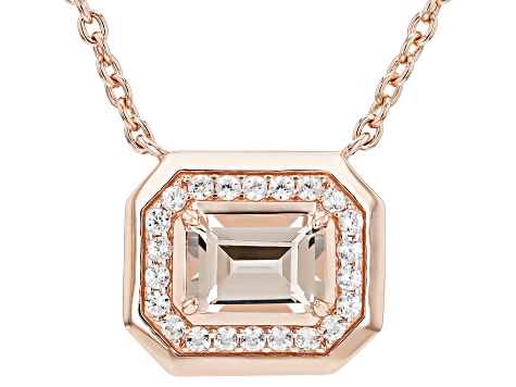 Peach Morganite With White Zircon 18k Rose Gold Over Sterling Silver Necklace 1.12ctw