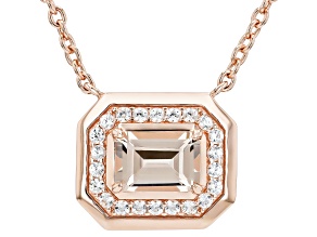 Peach Morganite With White Zircon 18k Rose Gold Over Sterling Silver Necklace 1.12ctw