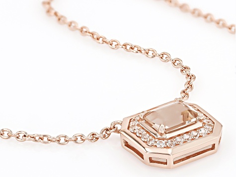 Peach Morganite With White Zircon 18k Rose Gold Over Sterling Silver Necklace 1.12ctw
