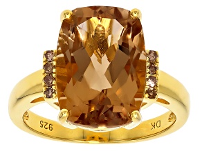 Champagne Quartz With Champagne Diamond 18k Yellow Gold Over Sterling Silver Ring 5.60ctw