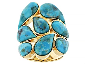 Blue Turquoise 18k Yellow Gold Over Sterling Silver Ring
